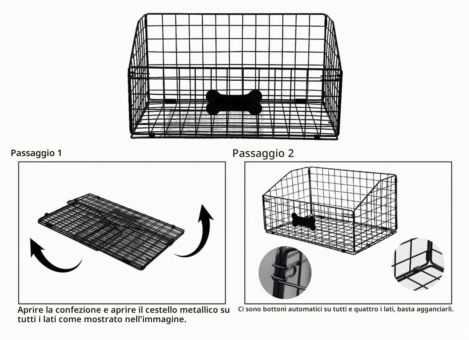 Cesto Organizzatore per Giocattoli di Cani e Gattini, Grande Capacità con Design, Contenitore Pieghevole in Metallo Resistente ai Morsi, Cesto Multiuso per Giocattoli e Alimenti 40x27x21cm Nero