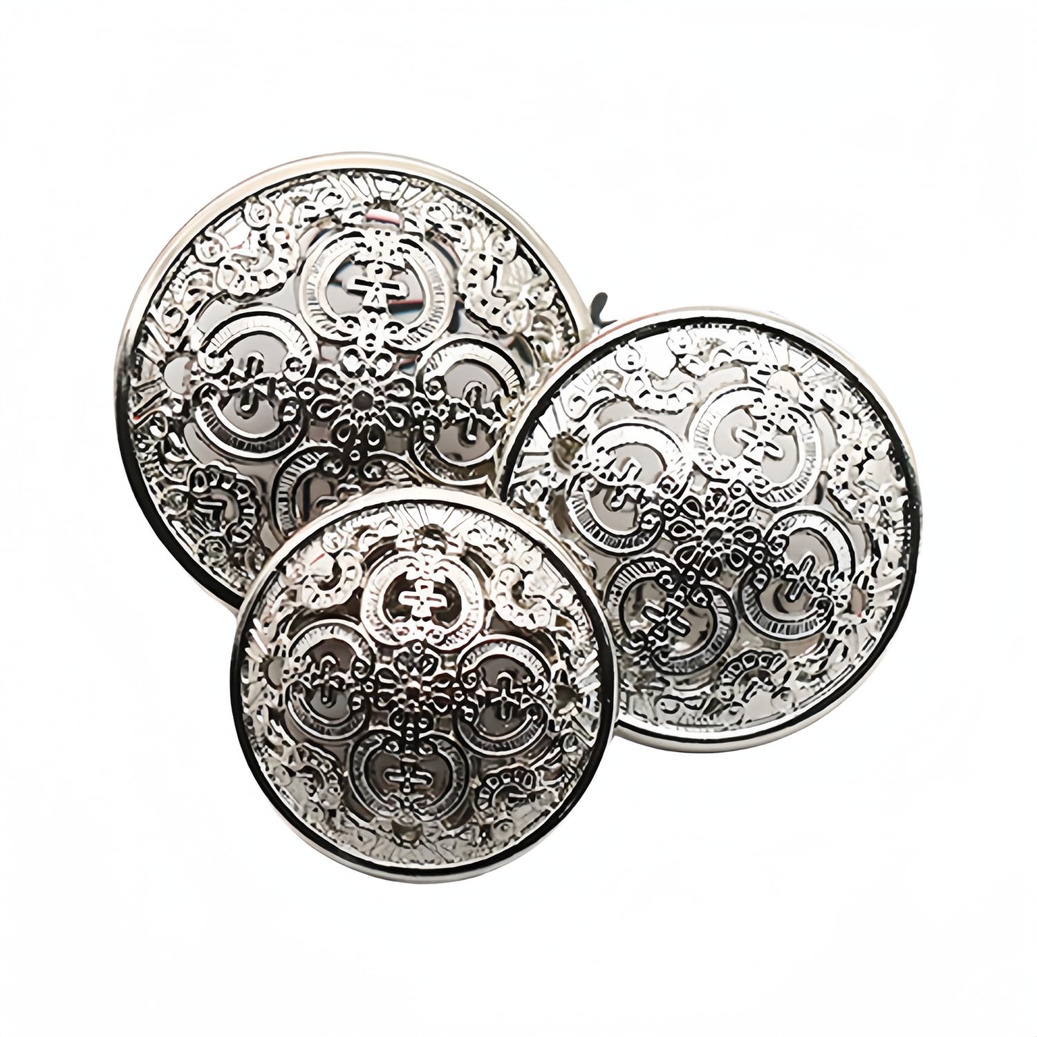 Lot De 10 Boutons Décoratifs Creux Ronds – 18 Mm, Argenté – Pour Couture, Vêtements, Artisanat