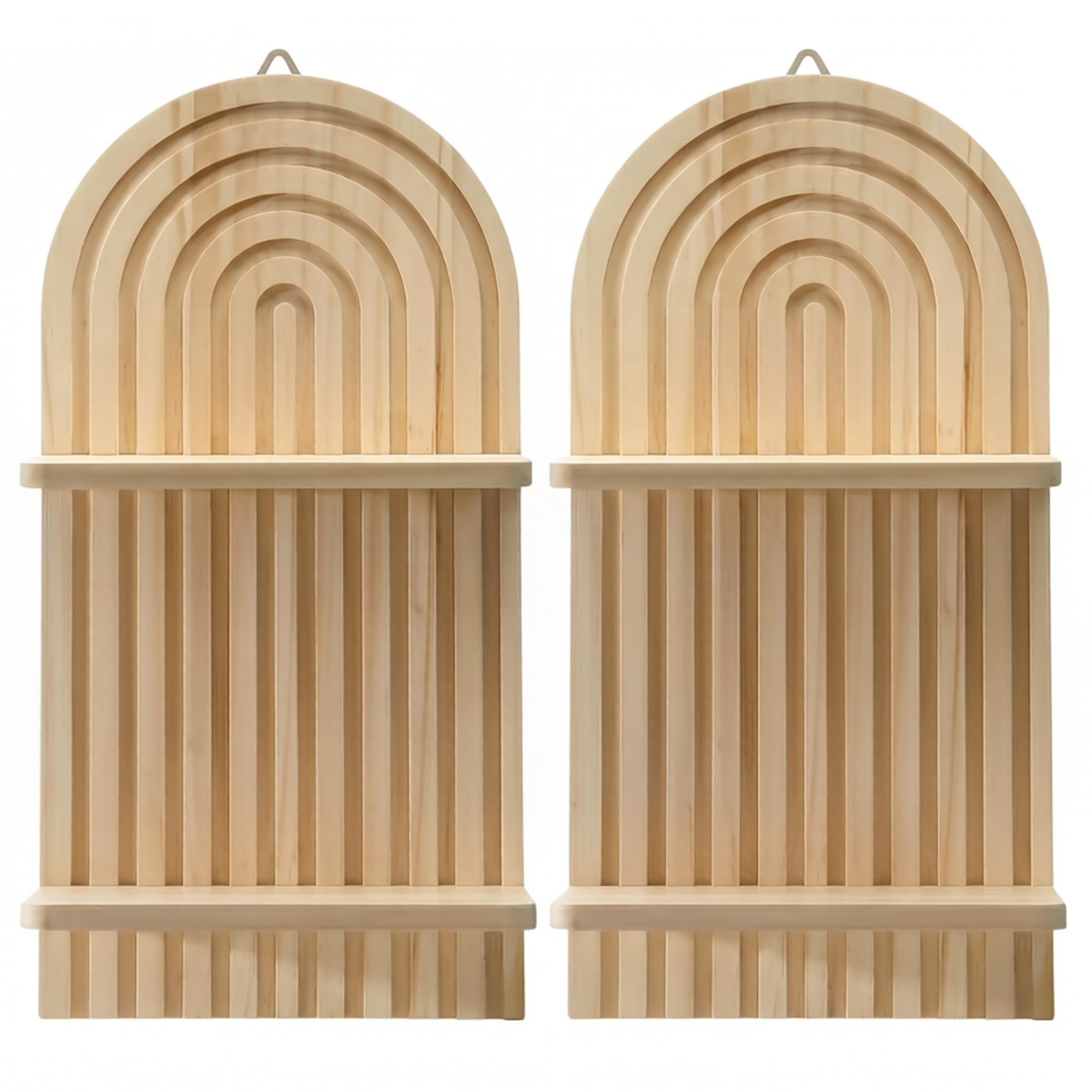 Étagères flottantes en bois naturel double arche pour déco salon et plantes