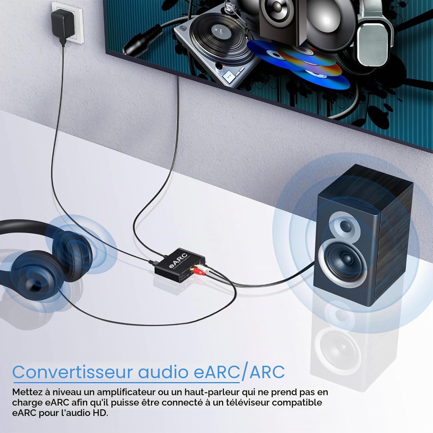 eARC ARC Extracteur audio ARC, convertisseur numérique-analogique 192 kHz, adaptateur audio eARC vers RCA optique 3,5 mm pour TV, DTS Dolby Atoms AC3 LPCM