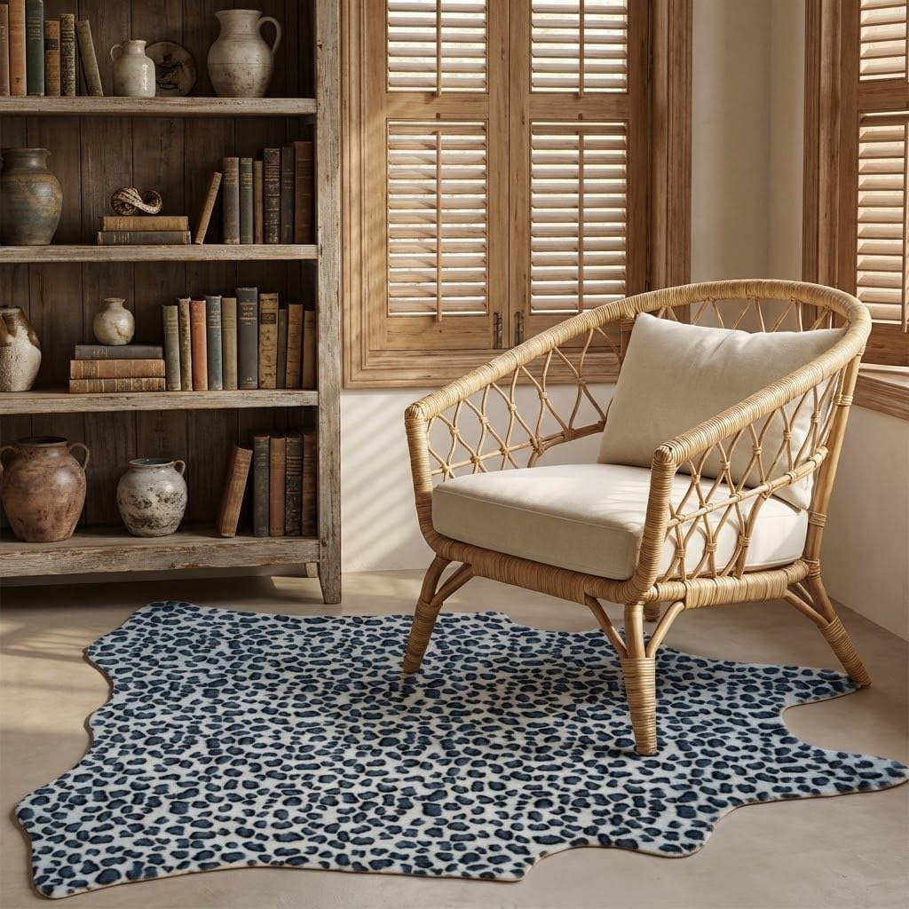 MustMat Faux Leopard Rug - Cheetah Print Rug,Area Rugs Western Decor (Gray/Blue, 2'7" x 3'11")