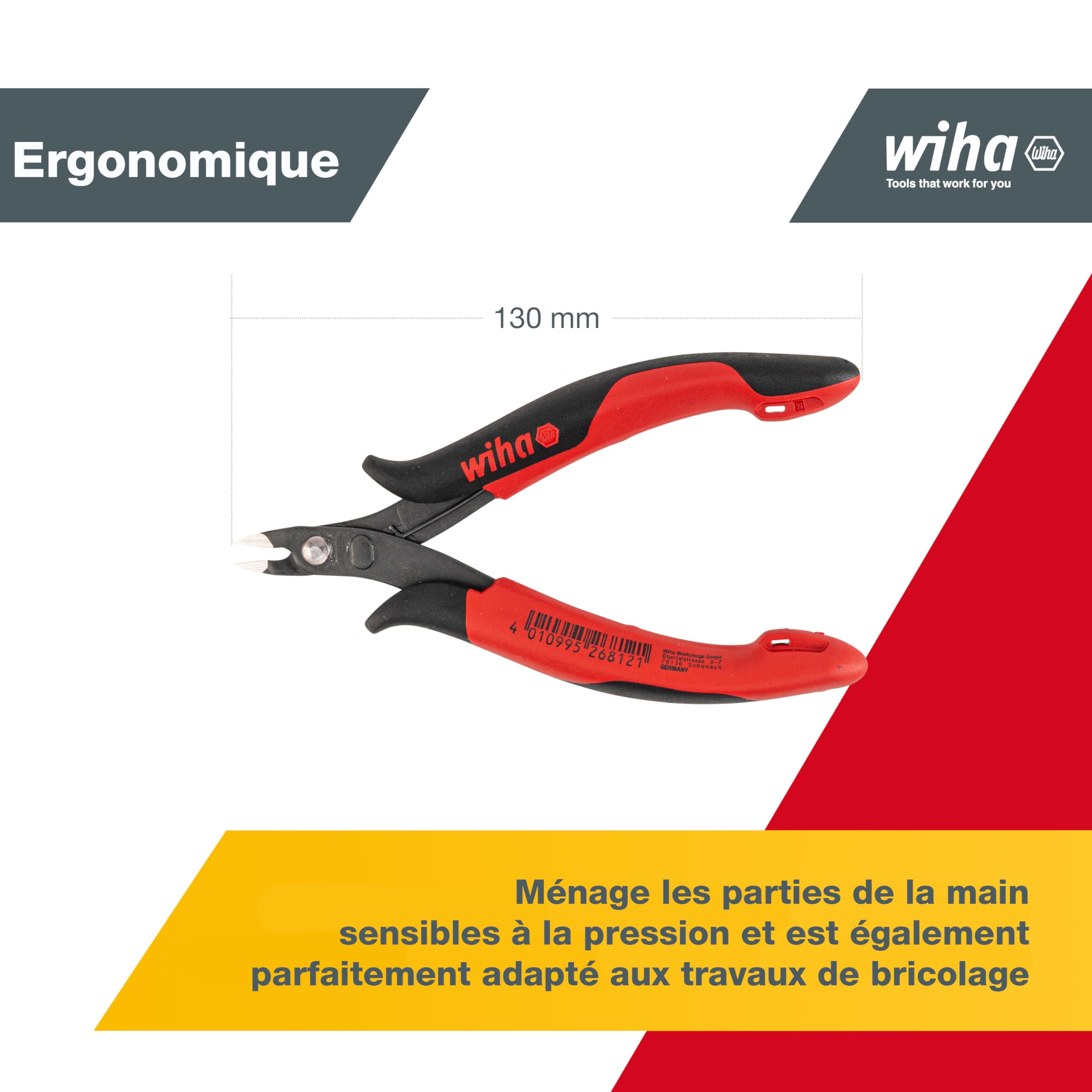 Wiha Pince coupante de précision électronique avec tête pointue sans flanc 130 mm (26812)