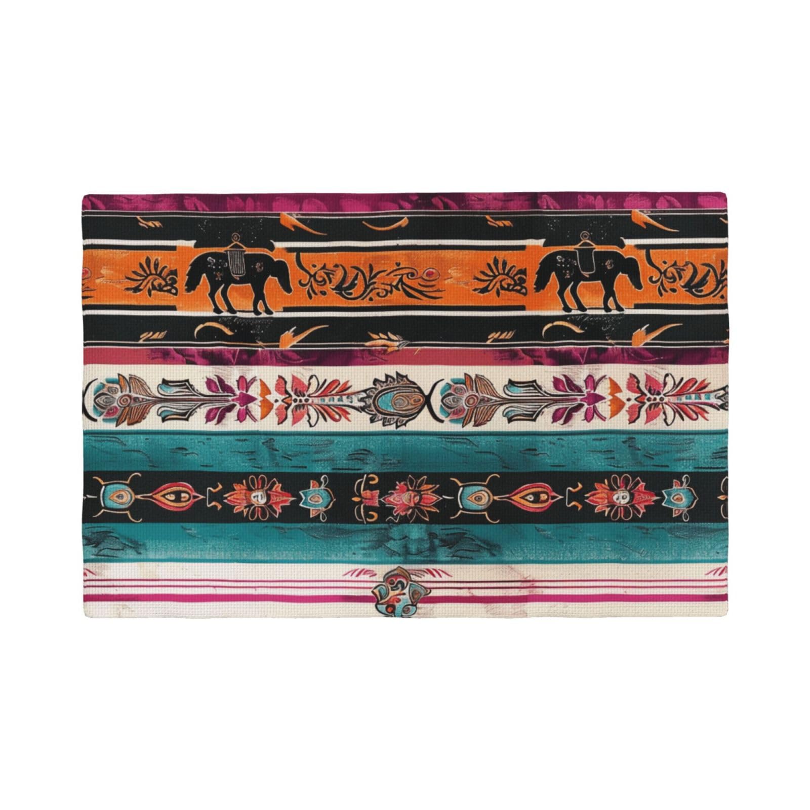 Horse Print Print Placemats Set, Heat Resistant Washable Placemat 12x18in Table Mats for Party Kitchen Dining Table Decoration Indoor Outdoor, Four Pieces