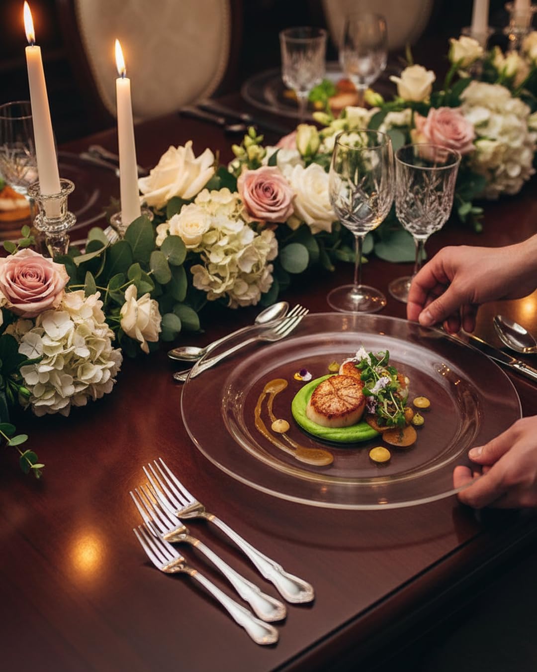 bUCLA 100Pieces Clear Plastic Plates -10.25inch Disposable Dinner Plates- Premium Weddings& Party Plates