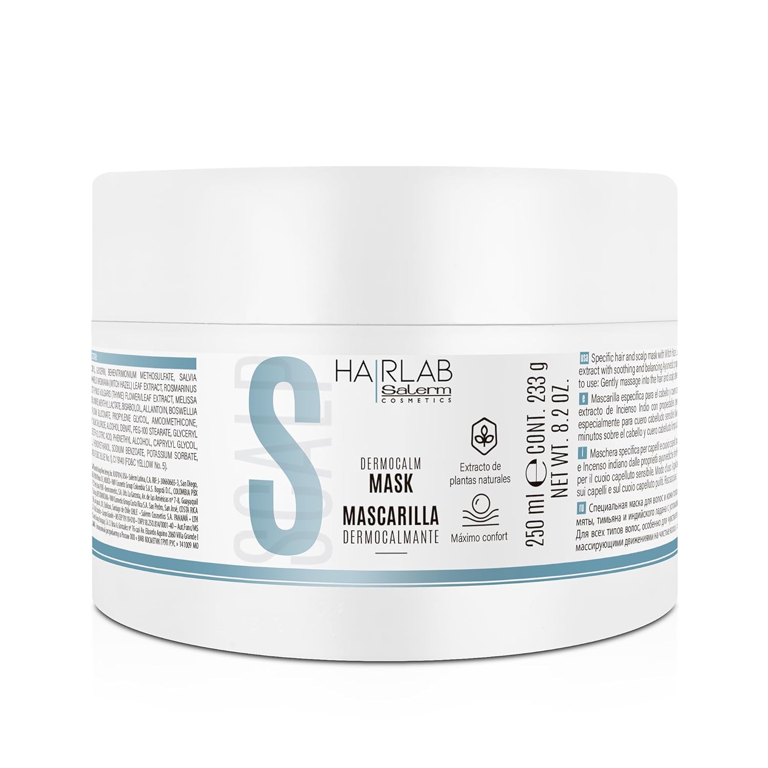 SALERM - Soothing Hair Mask - Dermocalm Hair Lab - 250 ml - with Witch Hazel, Rosemary, Mint, and Thyme - Gentle Cleansing - Soothes and Balances Sensitive Scalp - Paraben-Free