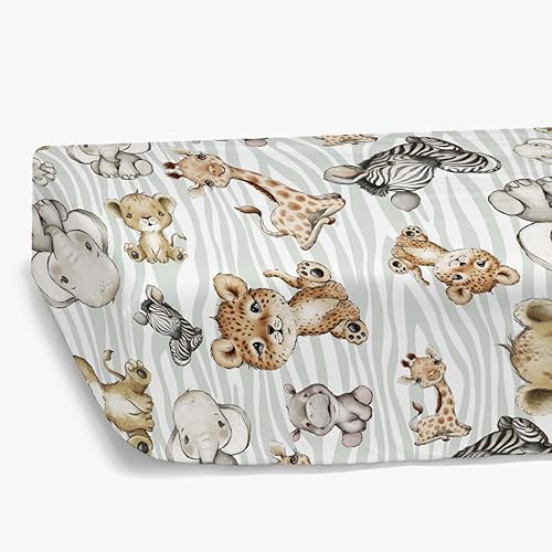 Safari Jungle - Sábana bajera estándar para cuna de bebé niño y niña, diseño de jirafa, león, tigre, elefante, cebra, funda de colchón para niños,