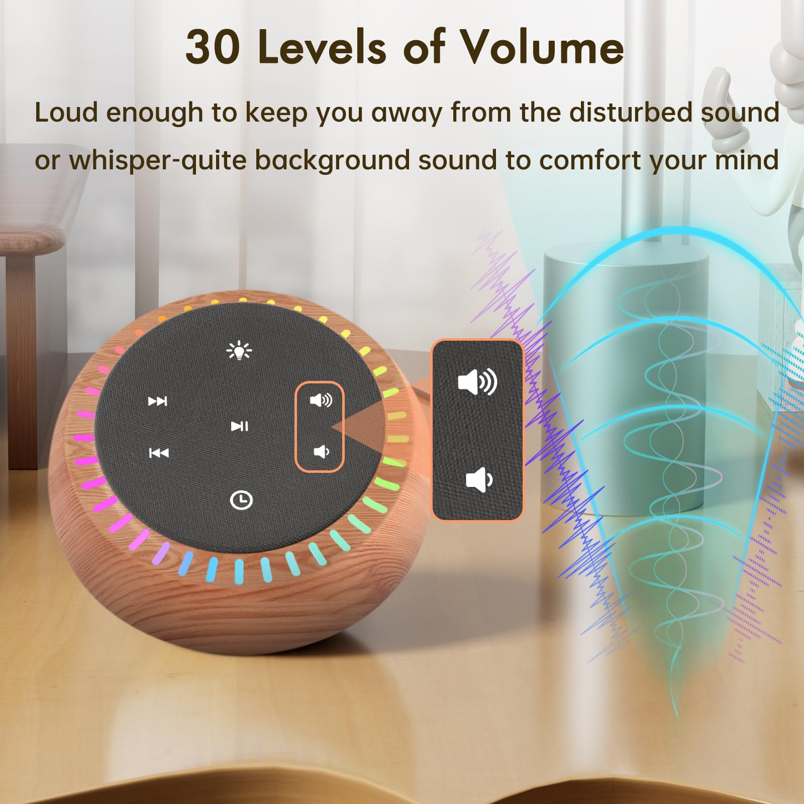 DreamSky - White Noise Sleep Sound Machine, 26 beruhigende Geräusche und 30 Stufen Lautstärke, RGB Nachtlicht Dimmer, Braunes Rauschen für schlafende Erwachsene, Baby, Kinder, Timer