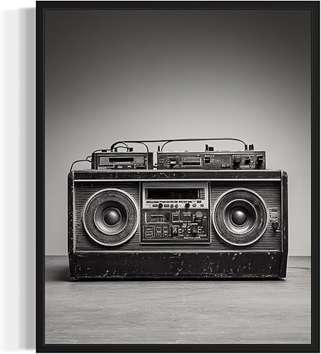 Boombox - Póster musical musical instrumental para pared, color blanco y negro, fotografía, arte musical, dormitorio u oficina, sala de estar,