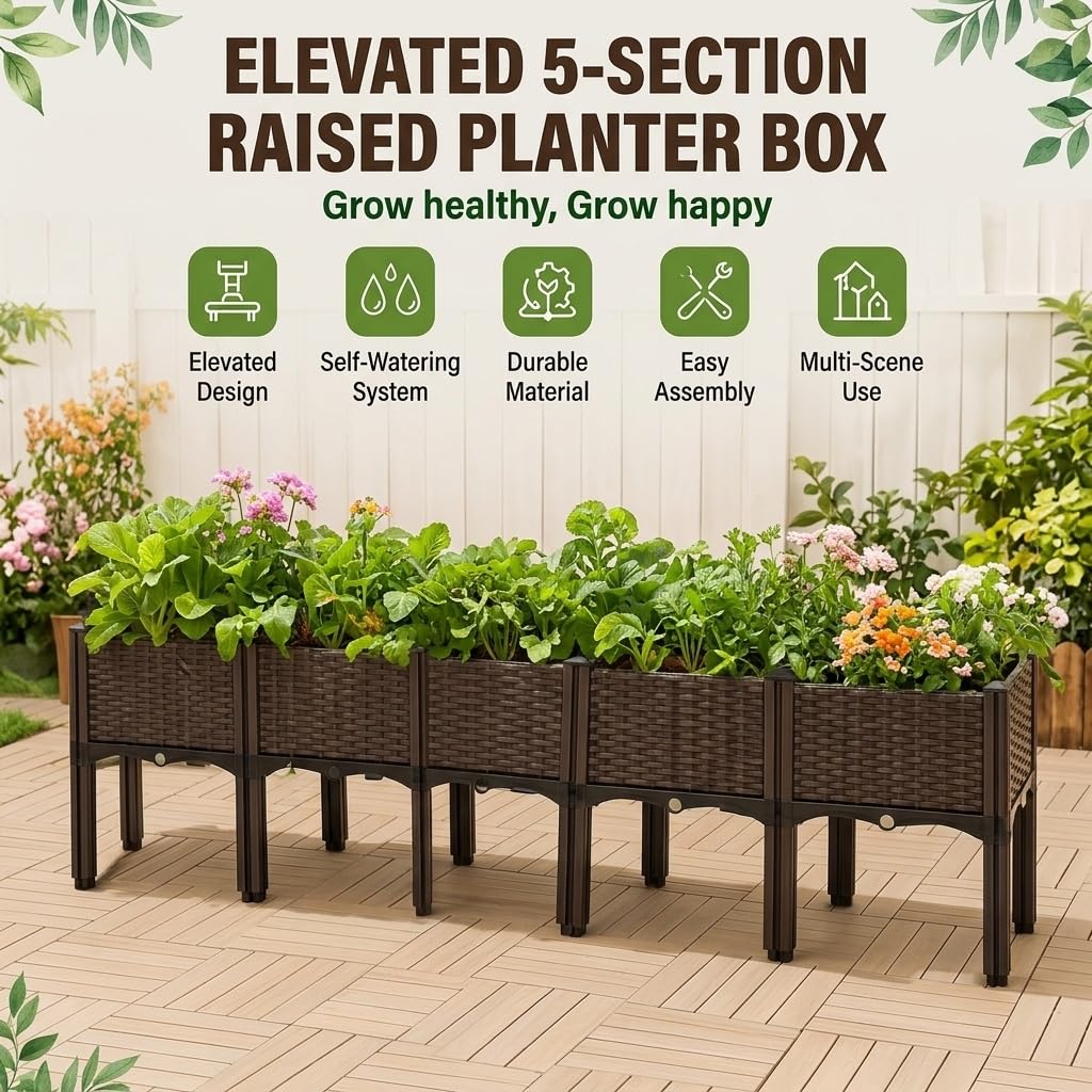 Fioriera rialzata con gambe, in plastica, per giardino, terrazza, balcone
