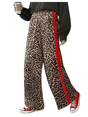 Womens Cheetah Leopard Pants Elastic Waist Wide Leg Baggy Sweatpants Y2k Rave Trousers Streetwear