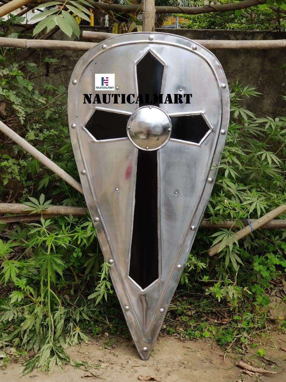 Nautical-Mart Customize Medieval Armor Kite Shield Battle Ready Metal Cross Templar Shield