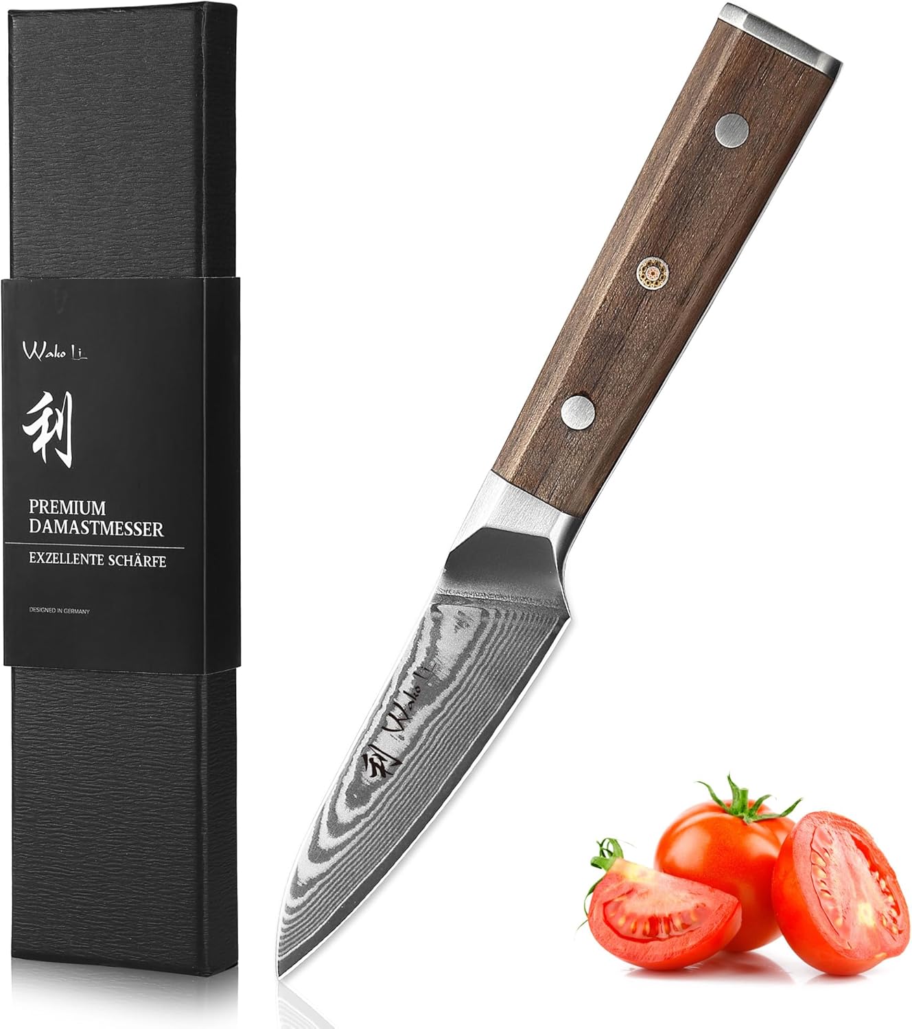 Wakoli HIK Damascus Paring Knife – Full Tang Paring Knife | 3.4-Inch Blade Made of 67-Layer Damascus Steel with VG10 Core | Walnut Wood Handle | Sharp, Durable, Gift Box Included