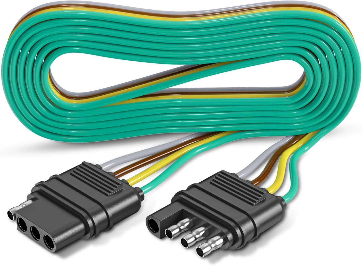 4 Pin Trailer Connector Harness Extension 80 Inch, 16AWG 4 Way Trailer Plug Flat Wire Extender, Male to Female Trailer Light Connector for Hitch, Utility, Boat, or RV Trailers