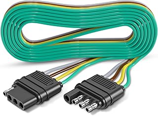 4 Pin Trailer Connector Harness Extension 80 Inch, 16AWG 4 Way Trailer Plug Flat Wire Extender, Male to Female Trailer Light Connector for Hitch, Utility, Boat, or RV Trailers