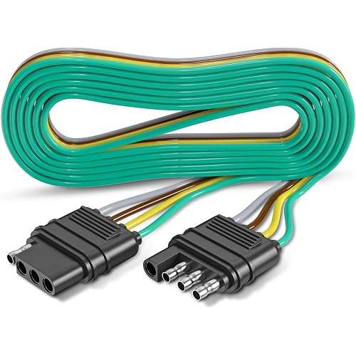 4 Pin Trailer Connector Harness Extension 80 Inch, 16AWG 4 Way Trailer Plug Flat Wire Extender, Male to Female Trailer Light Connector for Hitch, Utility, Boat, or RV Trailers