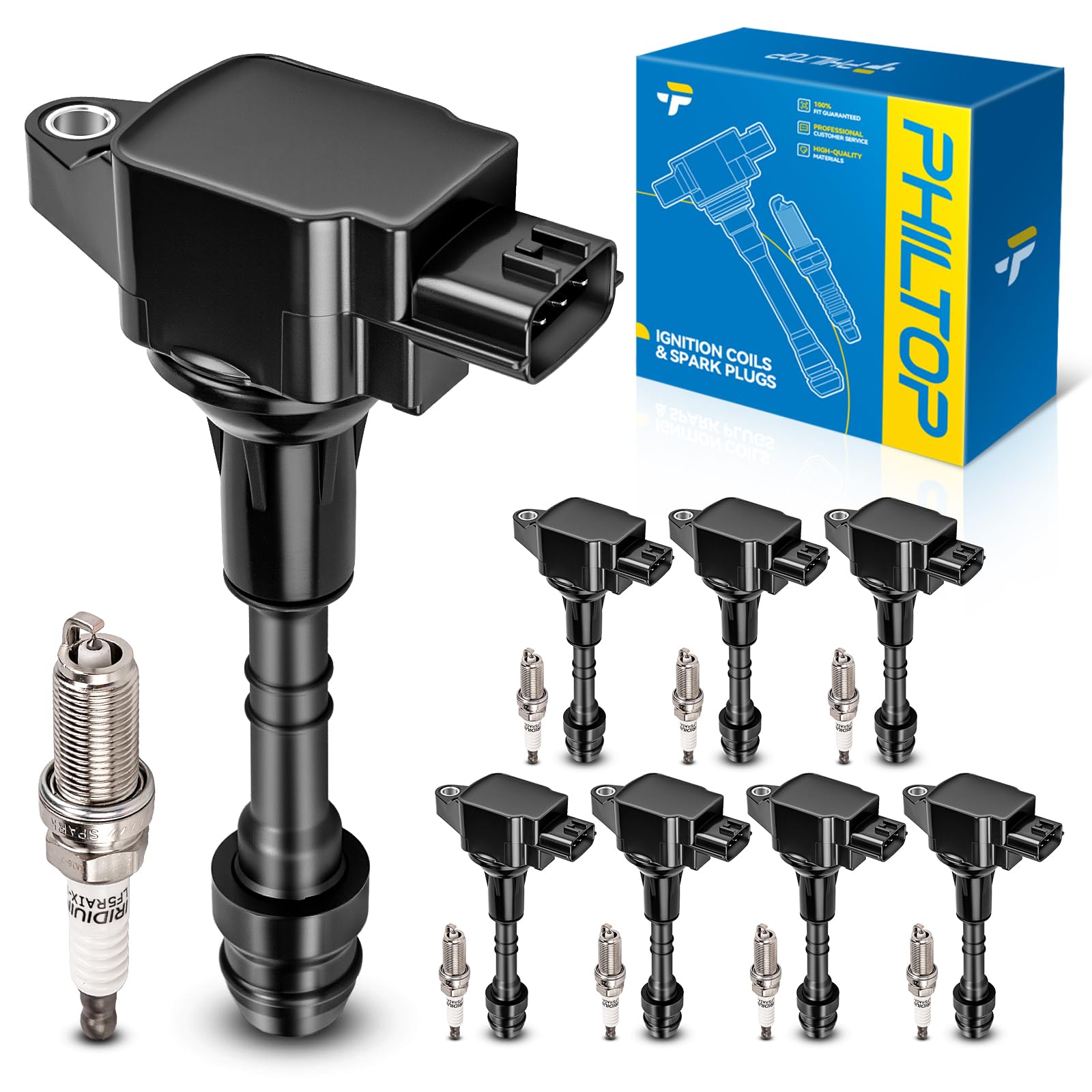 PHILTOP UF551 Ignition Coil Pack and Spark Plug Kit Fit for Nissan TITAN