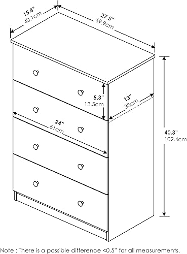 Miniatura 3 de Furinno Tidur - Cómoda de diseño simple, perilla de 4 niveles, color blanco sólido
