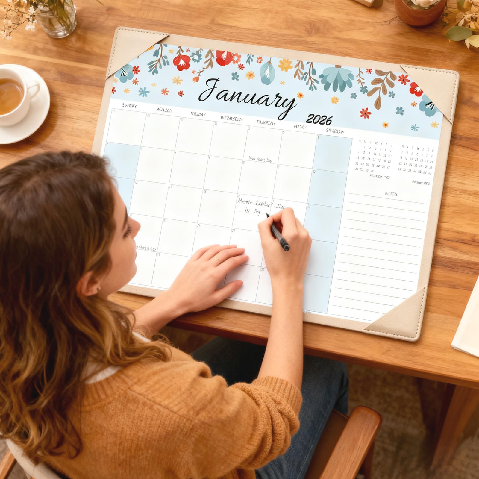 Calendario 2026-2027, calendario mensile da scrivania da luglio 2026 a dicembre 2027, 38,1 x 30,5 cm, grande calendario da tavolo mensile, perfetto per casa o ufficio, albicocca con tappetino da