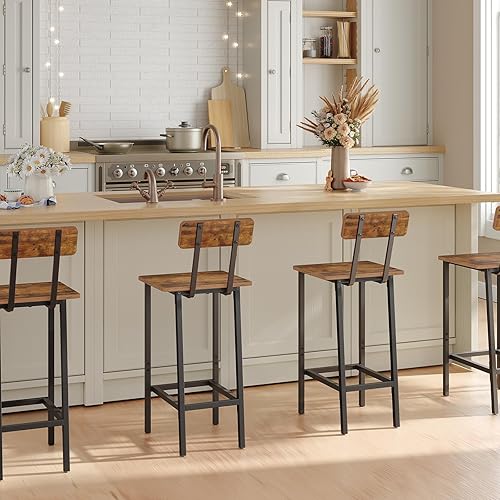 Miniatura 6 de MAHANCRIS Taburetes de bar, juego de 2 sillas de bar con respaldo, taburetes de bar de cocina con reposapiés, taburetes de barra de mostrador de