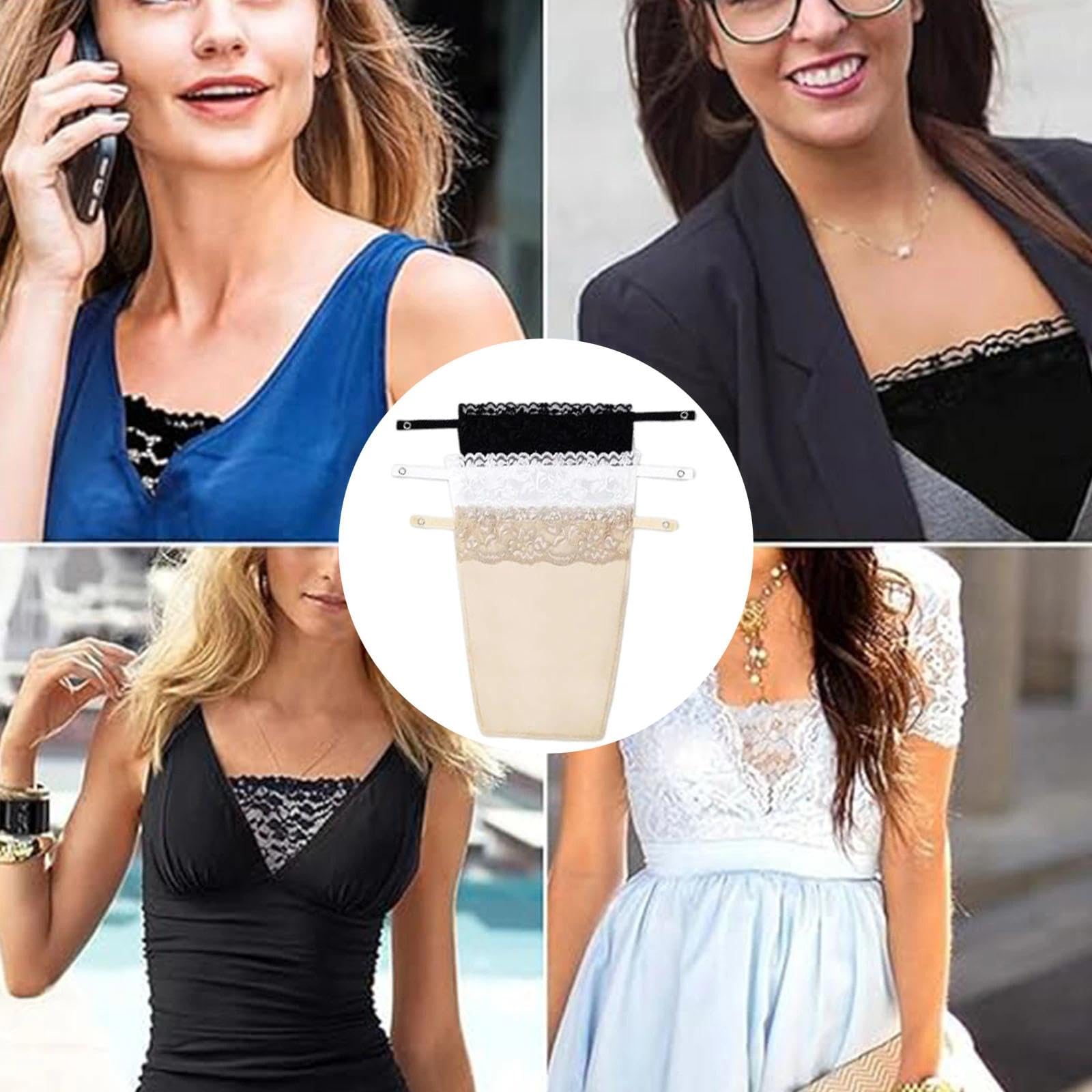 3 Piezas De Ropa Interior con Clip De Encaje, Chaleco con Panel Superpuesto, Sujetador Insertado Superposición Panel de Moda Chaleco Camisola de Encaje de Gran