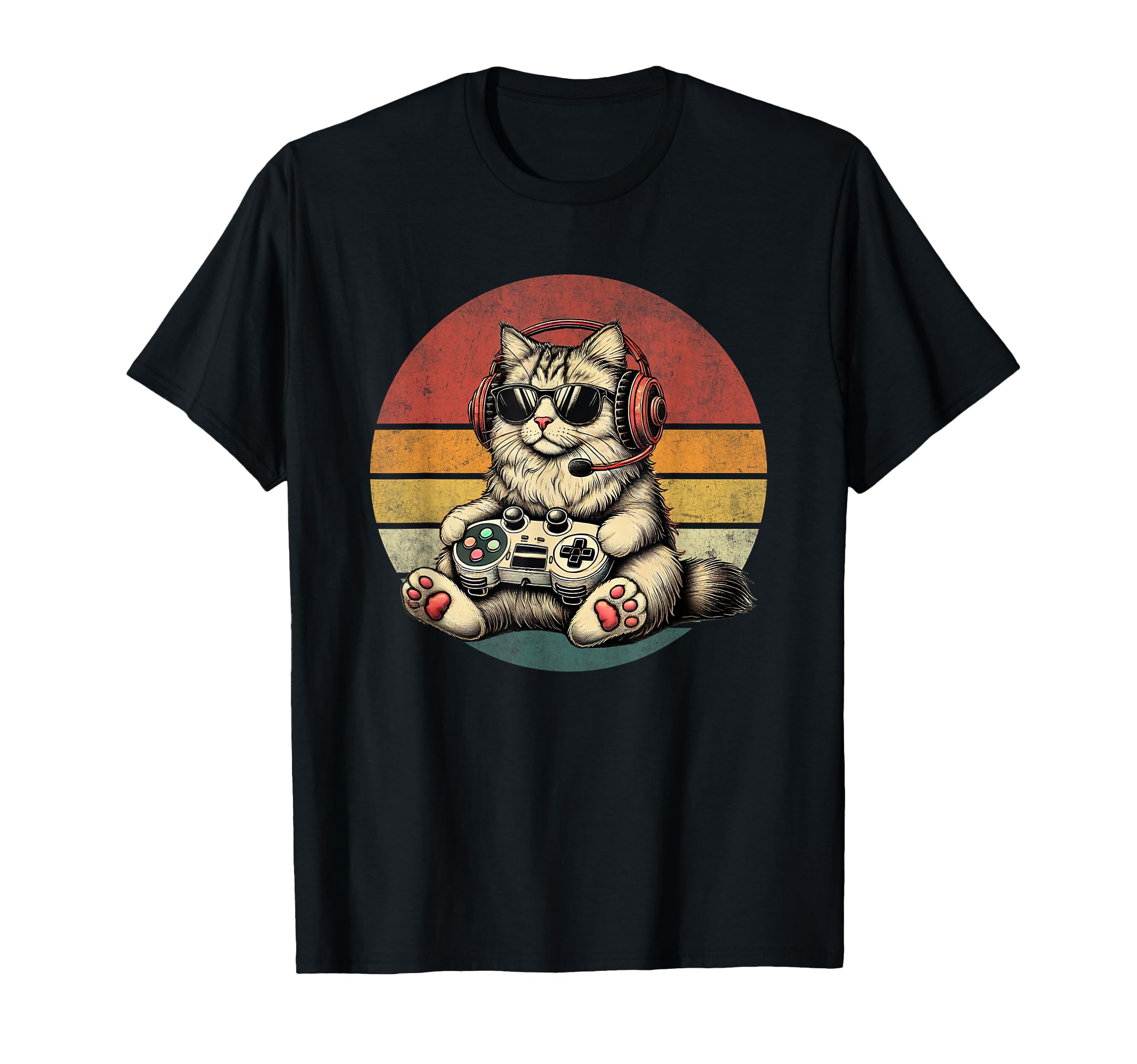 Kitten Cat Playing Video Games Vintage Funny Cat Gaming Men Women Kids T-Shirt