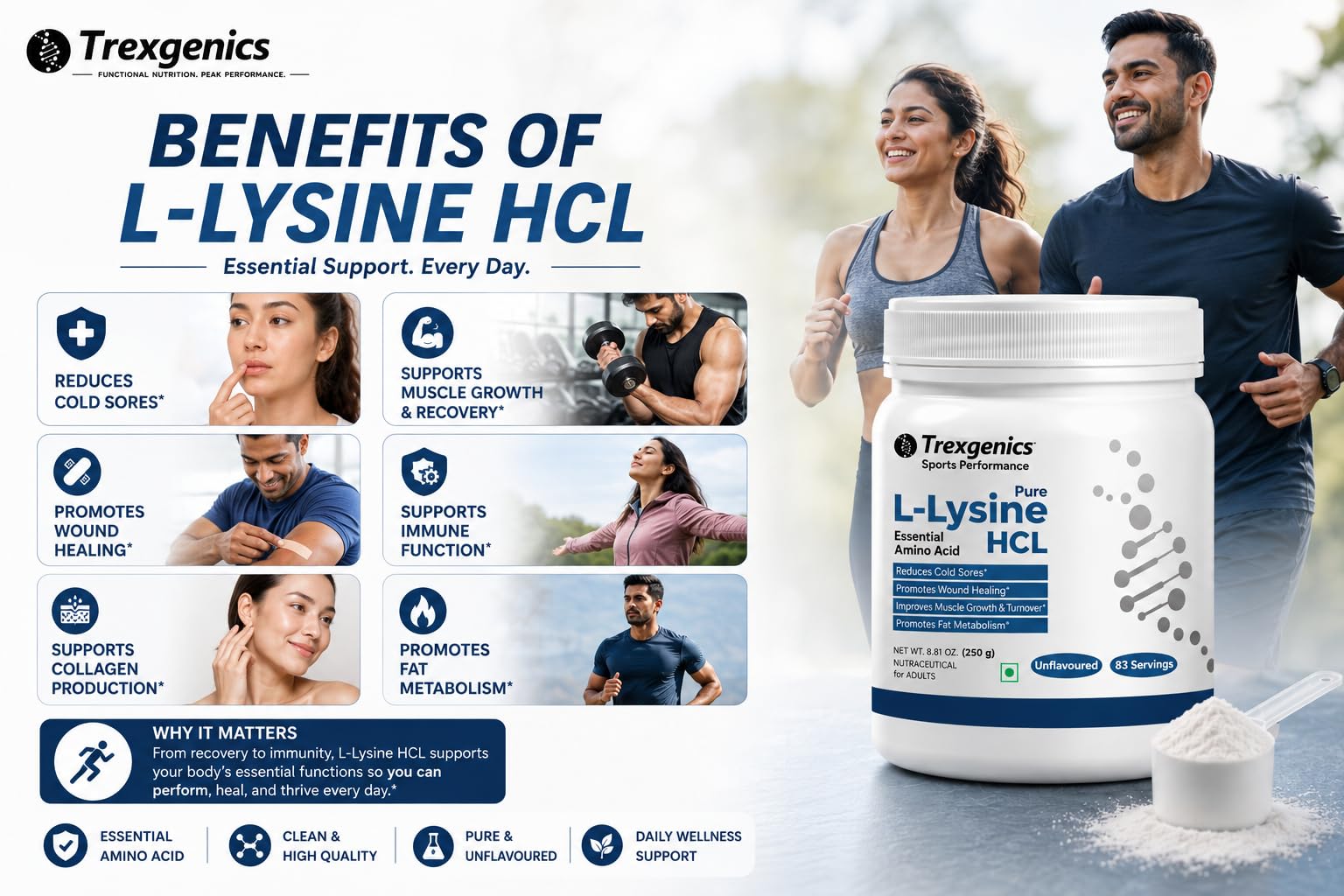Trexgenics L-LYSINE HCL PURE POWDER Essential amino acid Cold Sores, Immunity, Muscle Mass, Skin, Hair Support 83 Servings (250 GRAM) 4