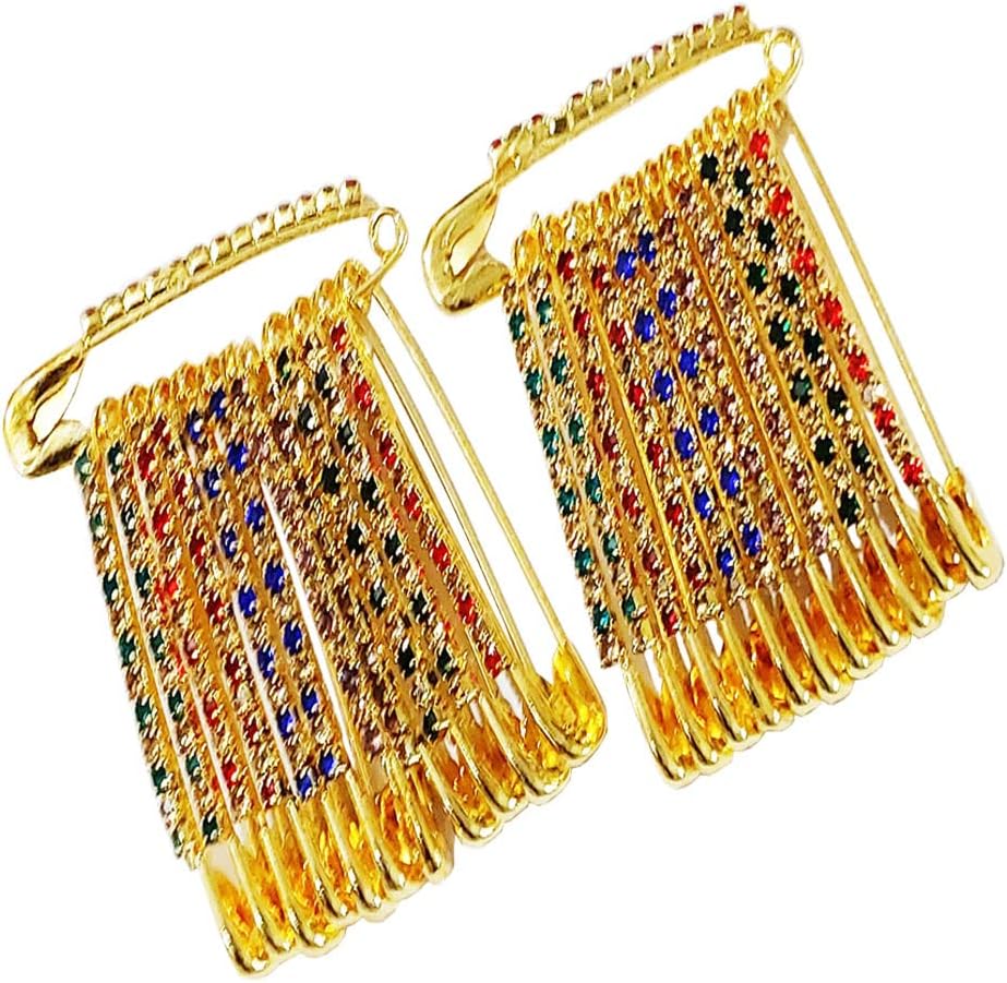 Sahishnu Online and Marketing Decorative Decorative Golden Multicolor Stone Safety Pins, Saree Pins Set of 24