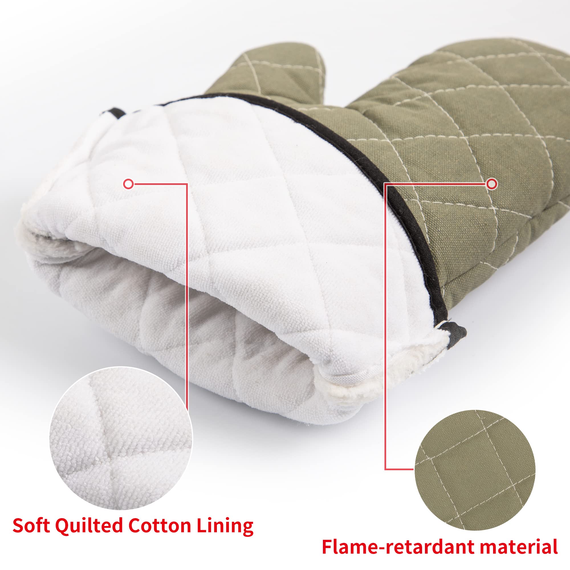 Rękawice kuchenne 1 para 38 cm długa pikowana podszewka frotte - odporne na wysokie temperatury rękawice kuchenne, rękawice trudnopalne, zielone, 2 szt