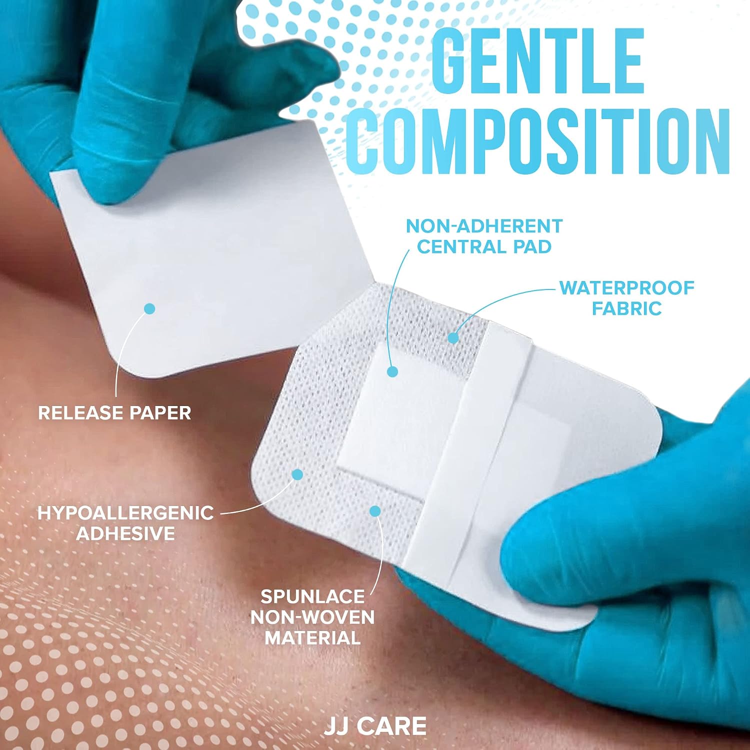 JJ CARE Waterproof Adhesive Island Dressing [Pack of 100], 2" x 3" Sterile Bordered Gauze, Breathable Island Wound Dressing, Individually Wrapped Adhesive Gauze Bandages with Non-Stick Central Pad