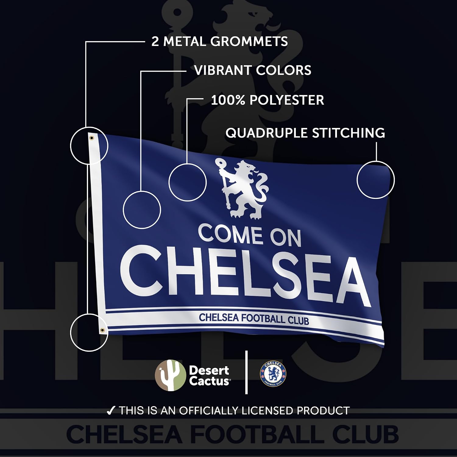 Desert Cactus Chelsea FC Flag Football Club London Blue Lions Soccer 100% Polyester Indoor Outdoor 3x5 feet Flags (Design D)