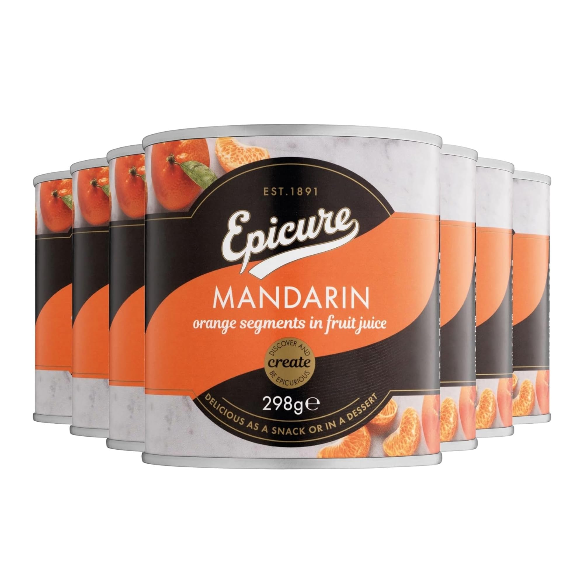 Epicure Tinned Mandarin Segments in Fruit Juice, Delicious Snack Dessert, 298 g (Pack of 12)