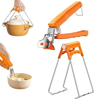 Upgraded Set of 2 Hot Plate Gripper Clips Holder Tongs for Moving Hot Plate Bowls Pizza Pan Air Fryer Microwave Oven with Food Out (orange)