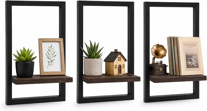 Wall Plant Holder for Indoor Plants, Wooden Wall Planter Shelf, Picture Frame Hanging Plant Shelf, Window Plant Shelves for Succulents, Air Plants & Small Pots, Farmhouse Home Wall Decor, 3 Pack