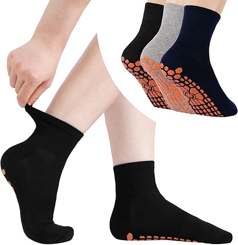 GRPSKCOS Calcetines antideslizantes para hombre, calcetines de casa con empuñaduras, 3 pares antideslizantes para yoga, pilates, azulejos, pisos de