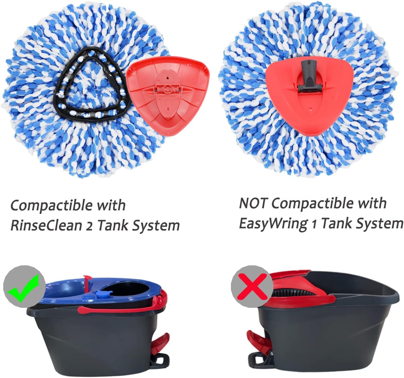 Mop Replacement Head , Base, Handle Compatible with Oceda 2 Tank System 4 Pack Spin Mop Replace Heads Microfiber Mop Refills for Deep Cleaning All Hard-surfaced Floors