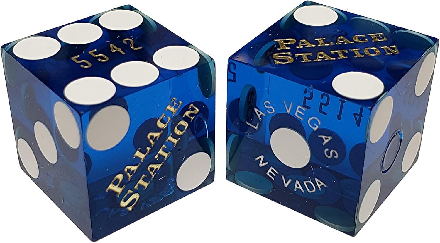 Cyber-Deals Wide Selection Craps Bundle Set: Las Vegas Style Felt Layout + Pair 19mm Authentic Nevada Casino Table-Played Dice (Palace Station (Blue Polished))
