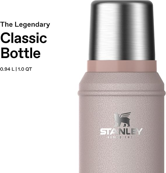 Stanley 1913 Classic Legendary Thermal Flask 0.94L - Hammertone Rose Quartz | Keeps Hot Or Cold 24 Hours - Leakproof - Dishwasher Safe - BPA-Free Insulated Bottle