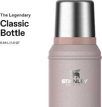 Stanley 1913 Classic Legendary Thermal Flask 0.94L - Hammertone Rose Quartz | Keeps Hot Or Cold 24 Hours - Leakproof - Dishwasher Safe - BPA-Free Insulated Bottle