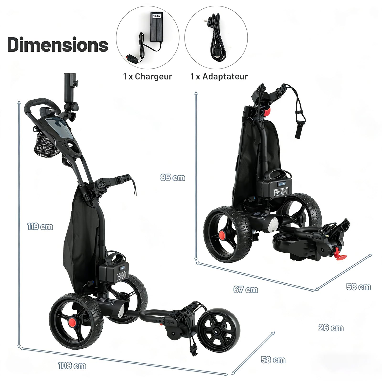 GYMAX Golftrolley Elektrisch, Faltbarer Golfwagen mit 9 Geschwindigkeiten, verstellbarem Lenker, Digitalanzeige & Drehrad-Steuerung, Golf Cart Elektro mit 3 Rädern, leicht