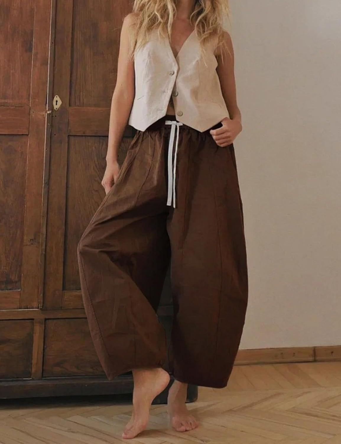 Xiaoxuemeng Barrel Jeans Women Cropped Cotton Wide Leg Pants High Waisted Denim Pants with Pockets - Image 9