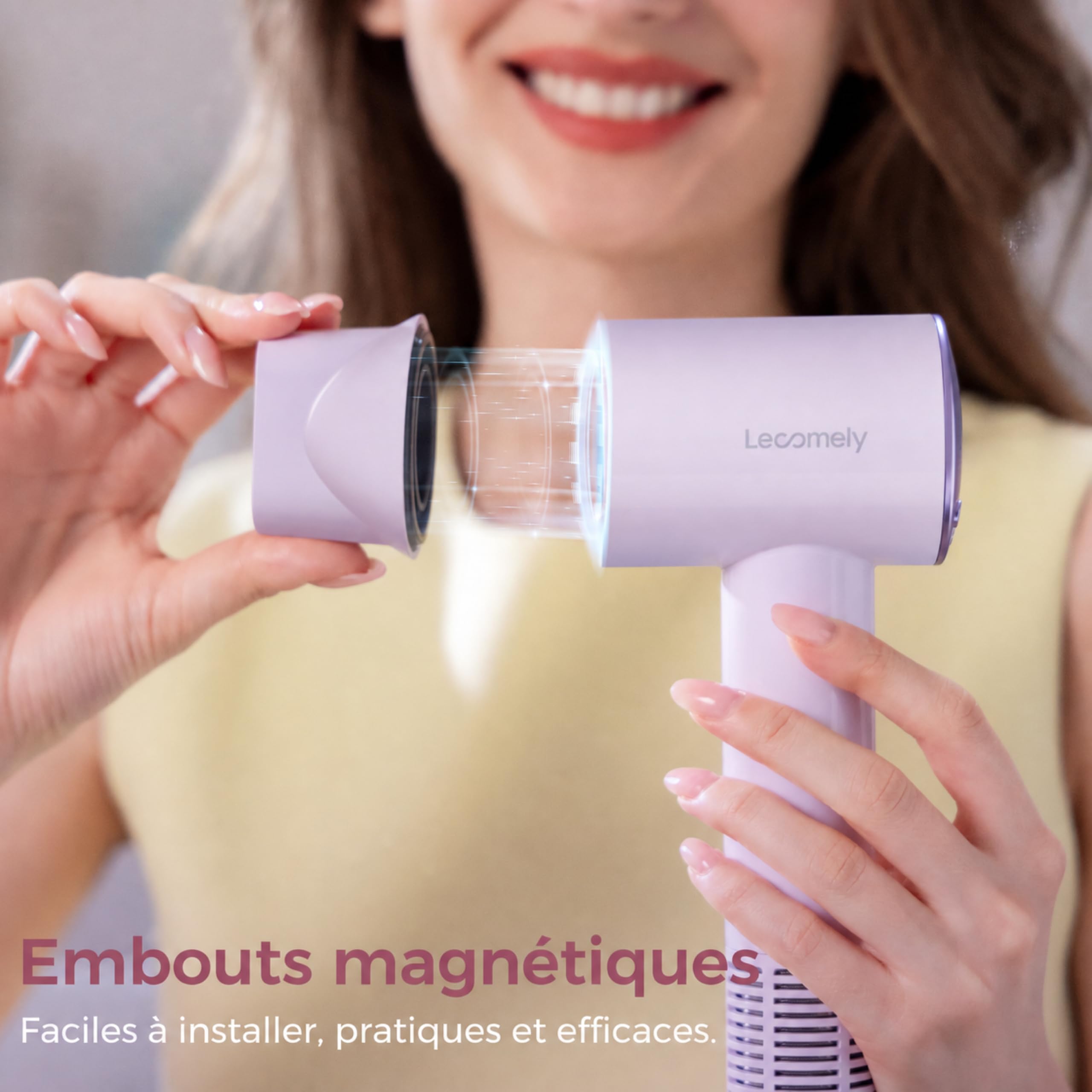 Sèche-cheveux de voyage léger et compact, bi-tension automatique 110–240 V, 312 g hors cordon, séchage rapide, ionique anti-frisottis, 5 températures et 3 vitesses – Lecomely S4AT