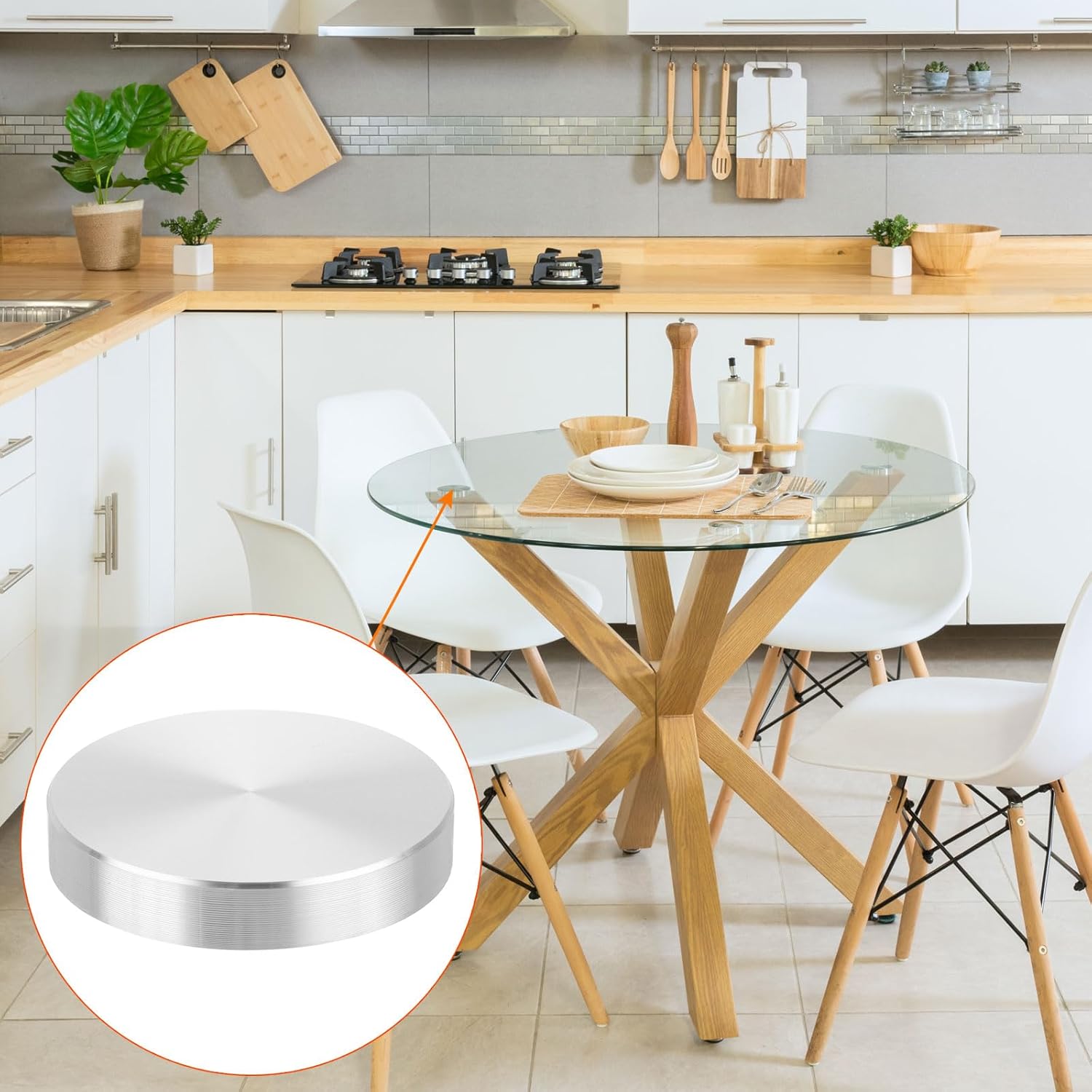 uxcell M10 Thread 90mm Diameter 10mm Thick Round Shape Aluminum Disc Set of 4 - with Mounting Screws, Glass Table Top Aluminum Circle Disc Adapter for Glass Table Tea Tables