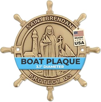 Heartland Boat Plaque - Saint Brendan Protect Us - Catholic Gifts, Unique Gifts for Boat Owners, Nautical Accessories, Boating Gifts for Men, Ideal for New Boat Owners and Sailors | USA Made