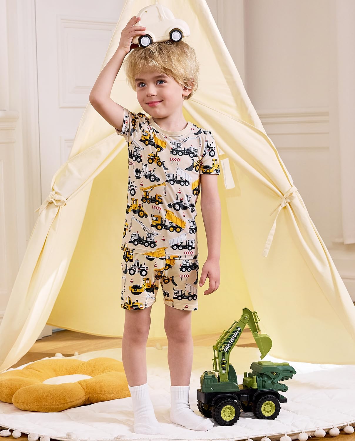 Bamboo Viscose Toddler Car Pajamas Boys Girls Kids Short Cool Summer 12M-8Y Snug fit Pjs Set 2pcs - Image 2