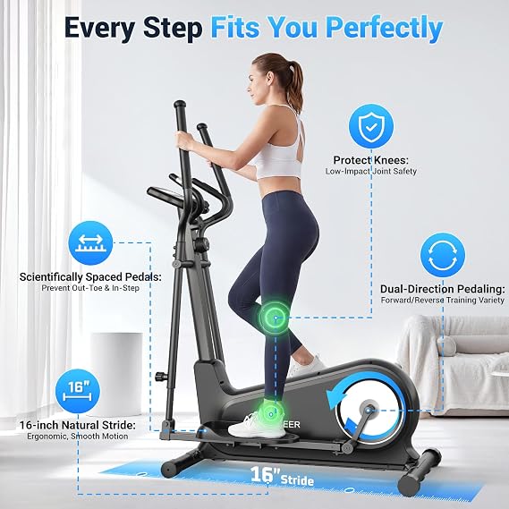 ANCHEER Elliptical Exercise Machine Foldable Elliptical Trainer 16 Stride