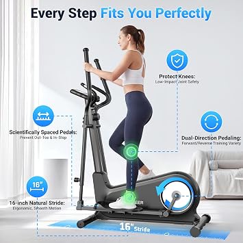 ANCHEER Elliptical Exercise Machine Foldable Elliptical Trainer 16 Stride