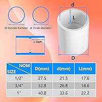 Vista 9 de 10 piezas de acoplamiento de PVC blanco de 1/2 pulgada, enchufe x zócalo, conector de adaptador de enchufe de PVC Sch40 de grado de construcción