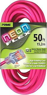 Prime Wire & Cable NS513830 50-Foot 12/3 SJTW Flex High Visibility Extra Heavy Duty Outdoor Extension Cord with Primelight Indicator Light, Neon Pink