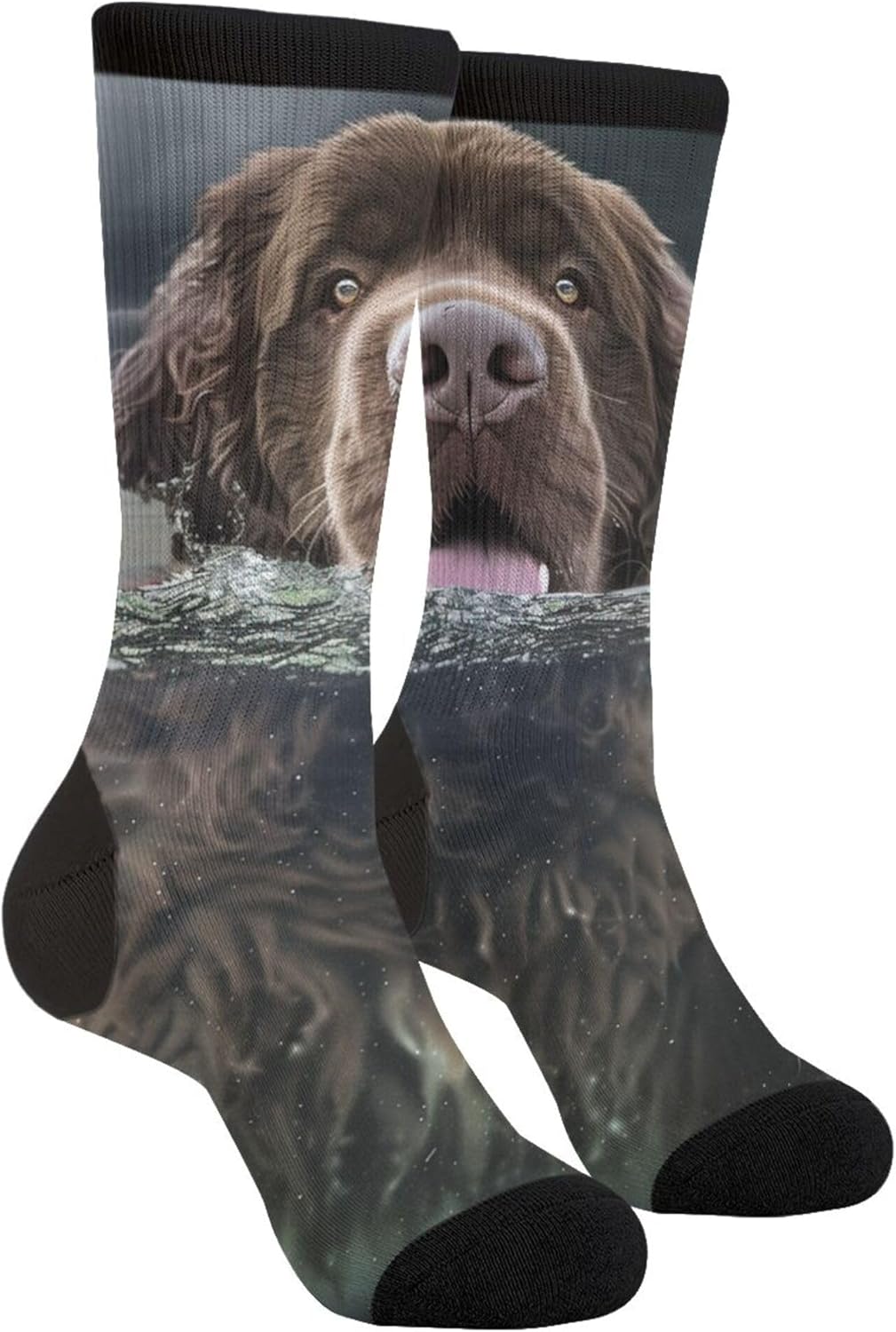 Newfoundland Underwater Dogs Funny Animals Unisex Adult Fun Cool 3D Print Colorful Athletic Sport Novelty Crew Tube Socks