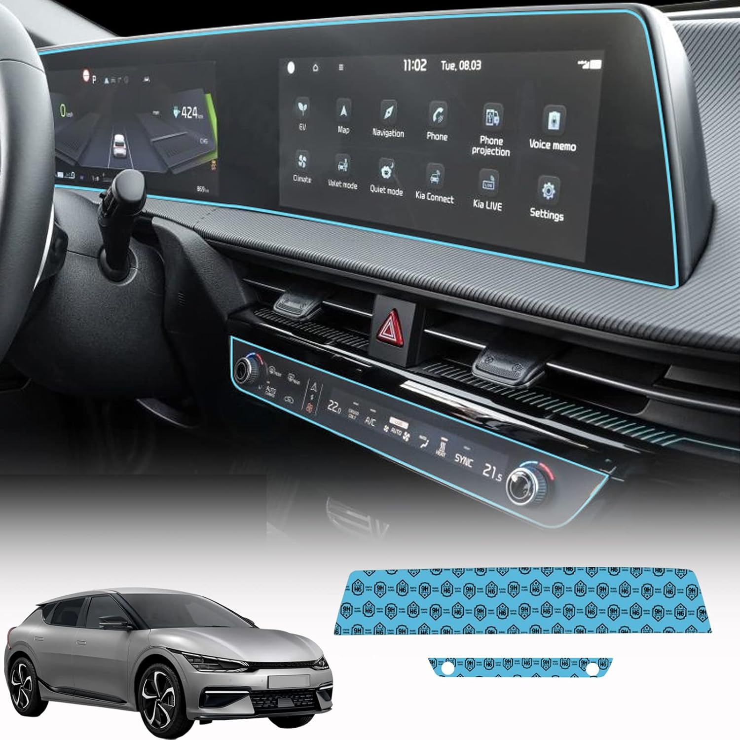 Navigation LCD Screen and Car Cluster Screen Protector fit for KIA EV6 Touch Screen 2022 2023, with Climate Control Screen Protector Anti-Scratch Plastic Film, Packs of 2